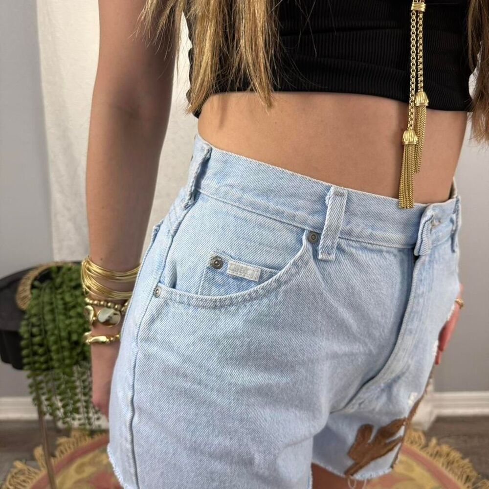 American-vintage Lee Embroidered Cactus Women's Blue Shorts Desert - Picture 4 of 7